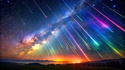 Wall Mural - Celestial Prism: A Symphony of Shimmering Meteors  Generative AI