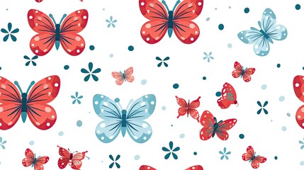 Wall Mural - simple folk art butterflies and flowers pattern