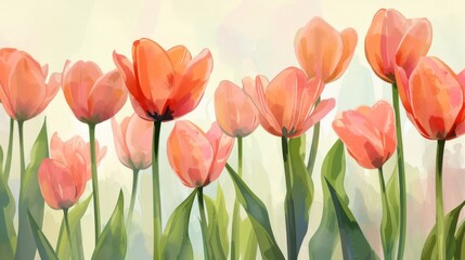 Wall Mural - Illustration of tulips painted in watercolor