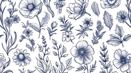 Canvas Print - Pattern of various flowers and leaves