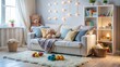 © Anulak - A Cozy Corner for Reading and Relaxation: A Kids' Room with a Playful Sofa  AI Generated