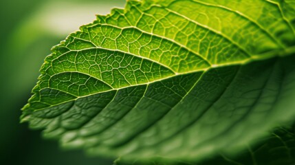 Canvas Print - Detailed close-up shot of a green leaf