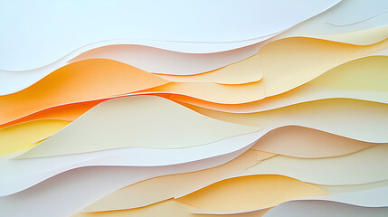 Wall Mural -  close up of several layers of paper with yellow and orange waves on a flat abstract background