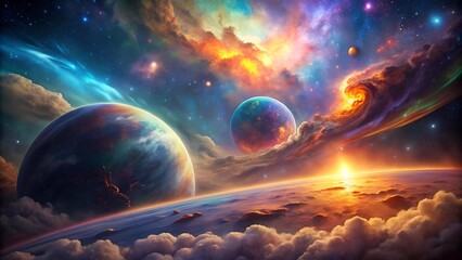 Wall Mural - Celestial Tapestry: A Symphony of Nebulae and Distant Worlds  AI Generated