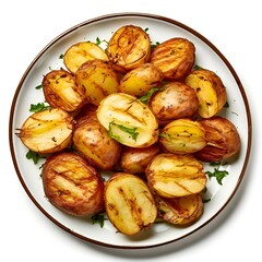 Sticker -  roasted-potato-on-a-plate-collection-top-view-isolated-on-white-background-food-bundle