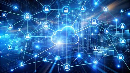 Wall Mural - data flow through a modern business network: a visualization of digital transformation generative ai