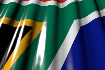 Wall Mural - cute celebration flag 3d illustration. - glossy - looks like plastic flag of South Africa with large folds lay diagonal