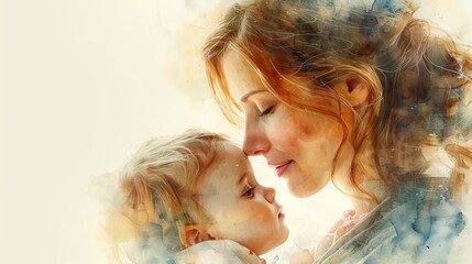 Poster - a watercolor painting a mother and newborn child Close-up 