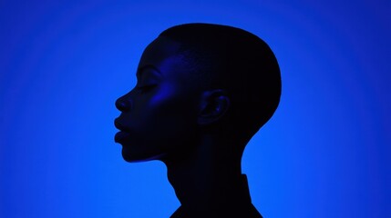 Elegant silhouette of woman in blue light