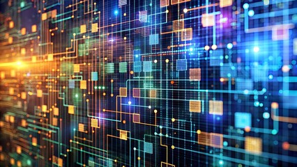 Wall Mural - intertwining lines and nodes representing the flow of information in a digital ecosystem generative 
