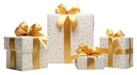 Canvas Print - PNG Christmas gift wrapping presents ribbon gold white background.