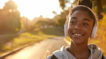 Running Joy: Young Black African American Teenager in Nature