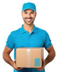 Sticker - PNG Delivery man posting box cardboard portrait.