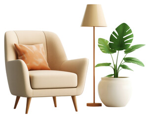 Wall Mural - PNG Armchair plant lamp furniture.