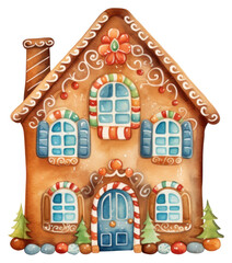 Canvas Print - PNG gingerbread house, Christmas watercolor  element, transparent background