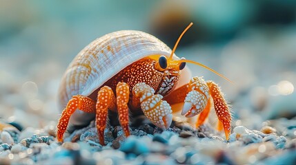 Sticker - A small crab is on the ground with its shell open