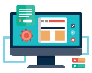 Computer monitor with website interface and settings. Vector illustration