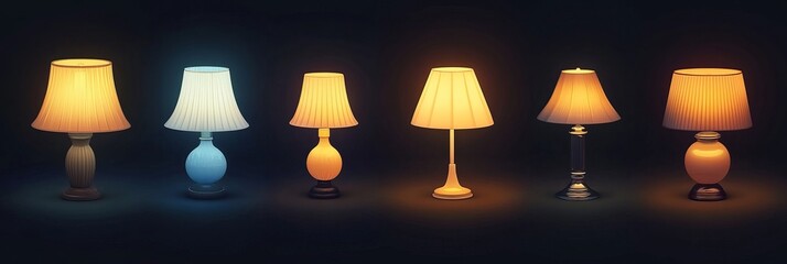 a set of realistic 3D vector icons. lamps for tables. lighted up at night.