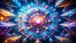 © BondGraphics - Cosmic Crystal Bloom A vibrant, abstract fractal composition depicting a celestial flower encased in a geometric framework of glowing crystal shards.