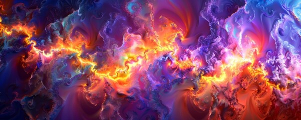 Wall Mural - fractal flames with intense colors, 4k hyperrealistic photo