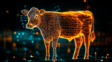 Wall Mural - cow with hologram wireframe hologram