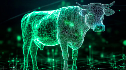 Wall Mural - cow with hologram wireframe hologram