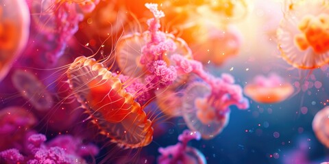 Poster - Vibrant jellyfish swimming gracefully in the ocean depths