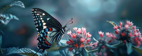 Wall Mural - Vibrant butterfly sipping nectar from a flower, 4K hyperrealistic photo