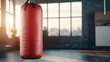 © Stone Story - A red punching bag hanging in a modern gym with sunlight streaming through large windows, creating a motivating workout atmosphere.