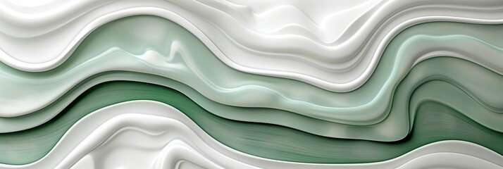 Wall Mural - A smooth, flowing abstract background featuring gentle waves in white and mint green tones