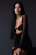 © Volodymyr - Seductive sexy lovely attractive young sensual woman with perfect slim body posing on studio background. Beautiful elegant sexy model, studio portrait. Sensual beautiful woman face.