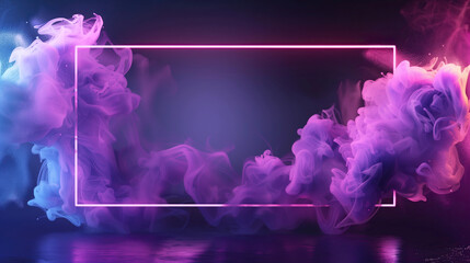 Neon rectangular frame with smoke in blue, purple, and pink. Bright, animated design with dynamic colors and light effects for a modern look.