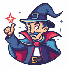 Wall Mural - Enchanting Magician Cartoon Logo: Flat Design on White Background for Graphics Ads, Posters, and Banners