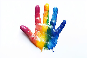 Wall Mural - Rainbow hand print of effect isolate on white background 