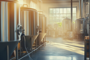 Brewery equipment. Manufacture of brew. Beer fermentation and maturation round cooper tanks