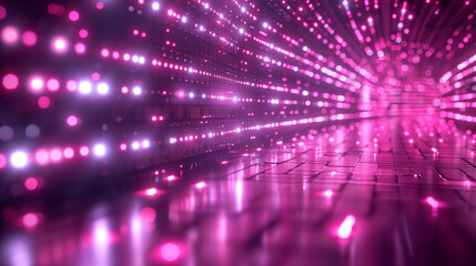 Wall Mural - Abstract image of a tunnel with glowing pink lights and a reflective floor, creating a futuristic and vibrant atmosphere.