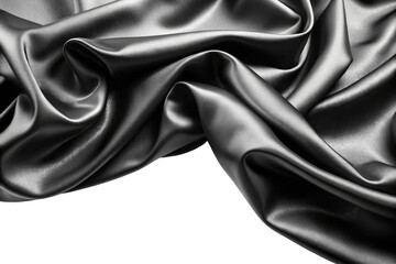 Wall Mural - Smooth black silk fabric with flowing folds isolated on a transparent background.