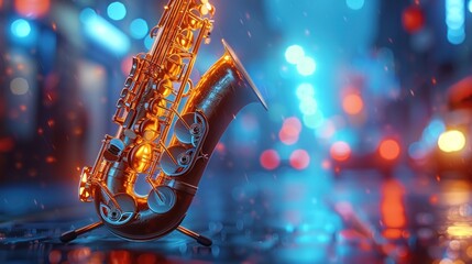 Golden Saxophone in the City Lights