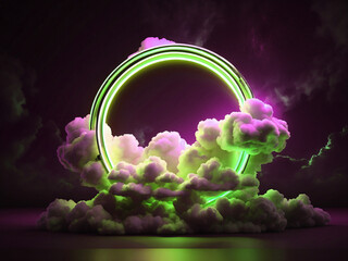 Wall Mural - Abstract stand background with clouds and circle shape and neon light