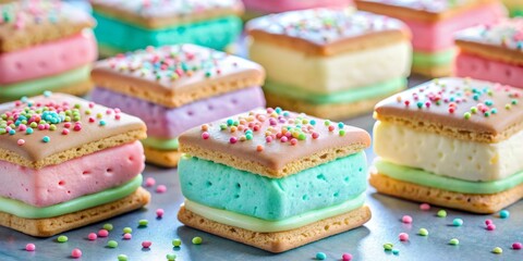 Wall Mural - Pastel Layered Cookie Sandwiches with Sprinkles, dessert, cookies, sprinkles, sweet treat