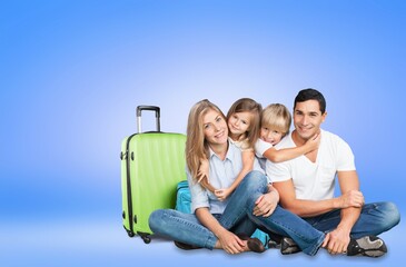 Wall Mural - Family travel. Happy young parents and children