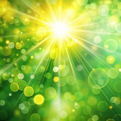 Wall Mural - Sunburst with Green and Yellow Bokeh, bokeh , abstract , background , green