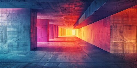 Canvas Print - A long, narrow hallway with colorful walls