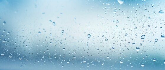 Wall Mural - Water drops on glass surface. Raindrops on blue glass background.