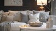 © graphicsflo13 - Beautiful Apartment, Sofa, Chair, Dining Table wall Mockup Interior design of modern living room. Generative AI