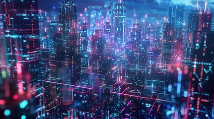 Futuristic Cityscape Illuminated by Neon Lights