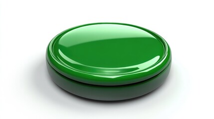 Easy Button Green. Close-up of Big Green Push-Button Symbol on White Background