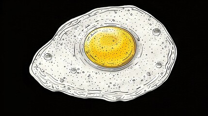 Sticker -   A fried egg on a plate with water droplets, against a black background