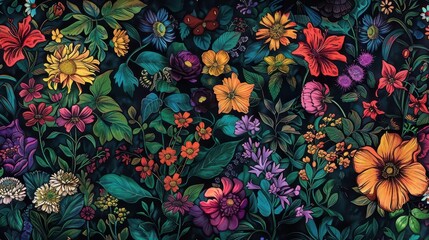 intricate floral tapestry vibrant blooms intertwine in mesmerizing patterns lush botanical illustration celebrates natures beauty in stunning detail and rich colors