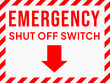 © Septadi - Label with an arrow that says 'Emergency shut off switch', suitable for indication in industry and manufacturing